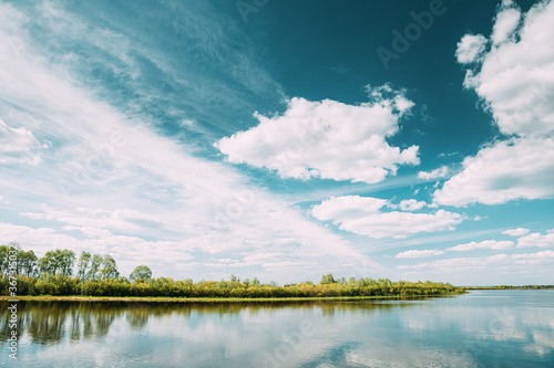 Rechytsa, Gomel Region, Belarus. Dnieper River. European Nature In Summer