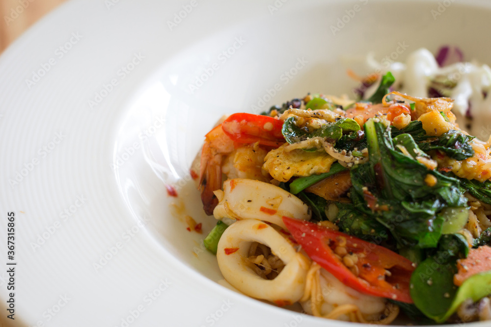 Stir fried noodle spicy in seafood Stir fried noodle spicy in seafood