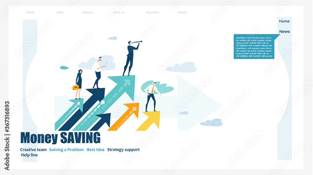 Modern flat design concept website or app page. Financial services, banking, strategic planning, development, business solutions, consulting, market research, teamwork, data analyse, support, security