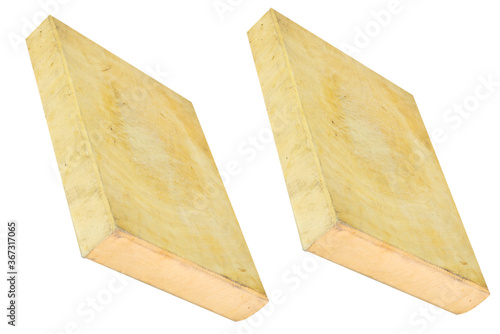 Set of empty yellow wooden shelf on white background. for montage of your product