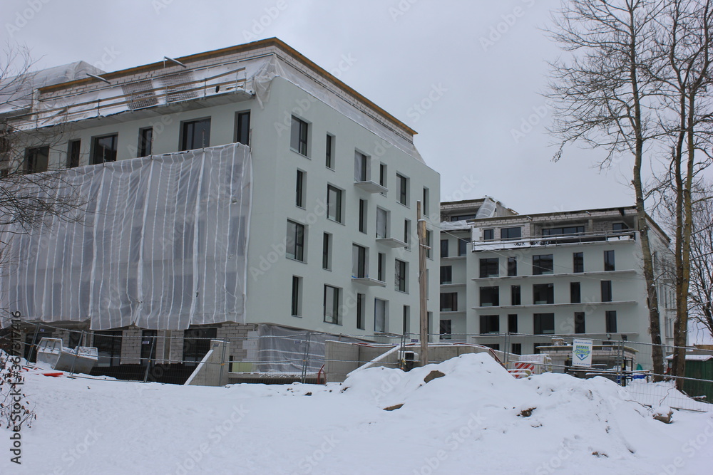 Unfinished apartment building in winter Unfinished apartment building in winter