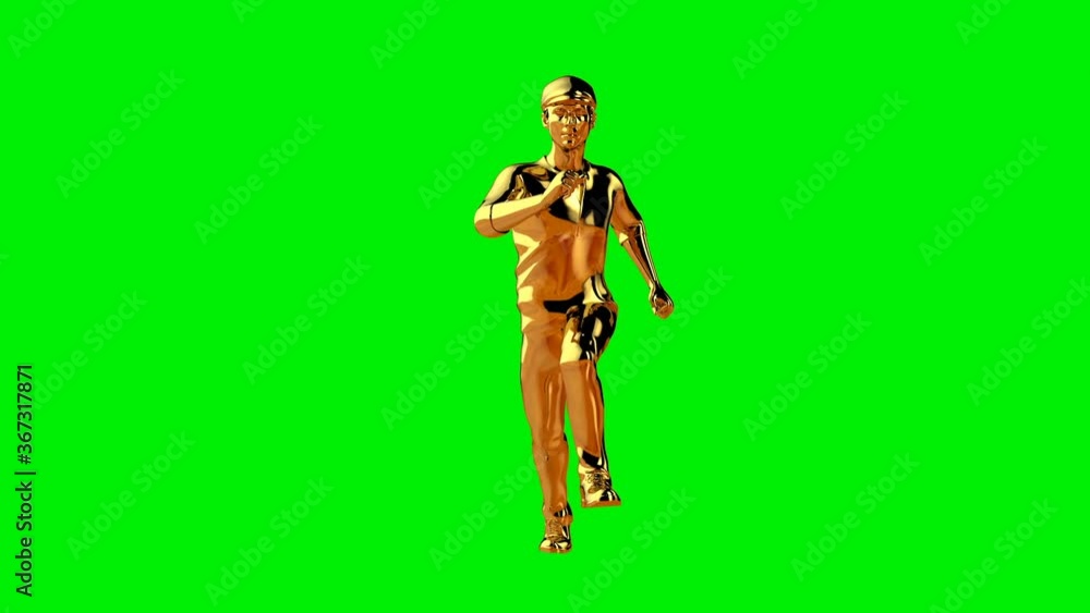 Golden runner seamless loop front view, Green Screen Golden runner seamless loop front view, Green Screen