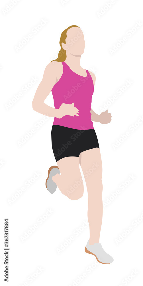 Isolated woman running wearing training clothes. Flat style vector illustration. Isolated woman running wearing training clothes. Flat style vector illustration.