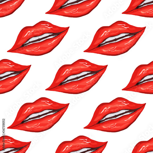 seamless pattern of realistic female lips. fashionable makeup, red lip gloss, kiss in realistic style. vector illustration for paper, design, your ideas.