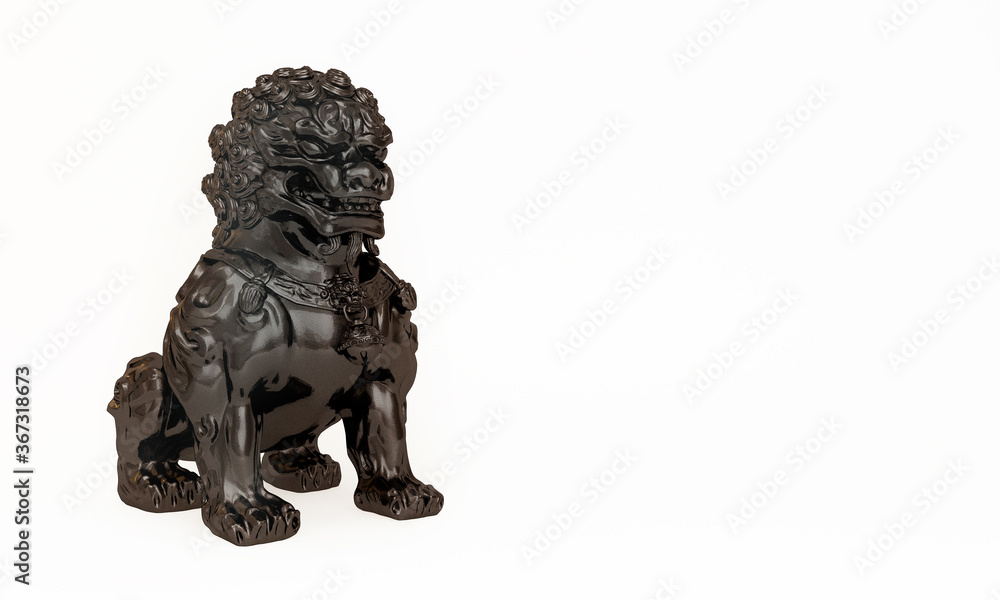 Traditional lion sculpture, concept background for oriental holidays, festival and tourism, Chinese new year image with copy space for text and white background, 3ds rendering.