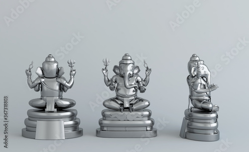 Silver Ganesha isolated on white background with copy space, Indian God of Arts. Happy ganesh chaturti, Cheerful and bright  spiritual statue, 3d illustration. photo