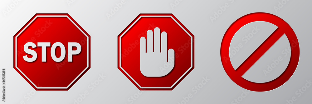 Red STOP sign isolated. Vector warning signs. Red STOP sign isolated. Vector warning signs.