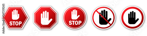Red STOP sign isolated. Vector Stop hand signs