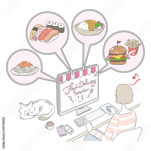 デリバリーサービスを注文する女性