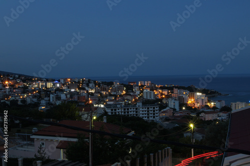Night landscape of Dobra Voda city  Montenegro.