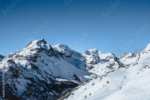 Serre-Chevalier  French Alps  mountain cover by snow on a sunny day