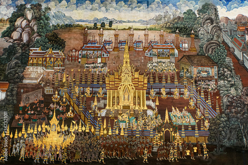 Murais de parede Ancient thai painting Ramayana story