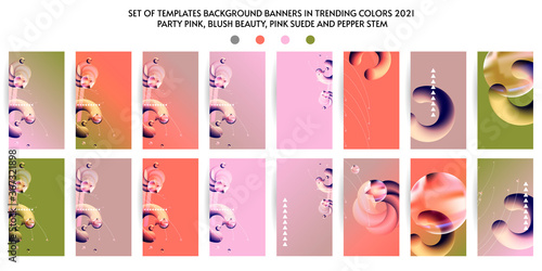 Pastel colored Creative backgrounds for social media templates. Set of banners in trending colors Party Pink, Blush Beauty, Pink Suede and Pepper Stem background