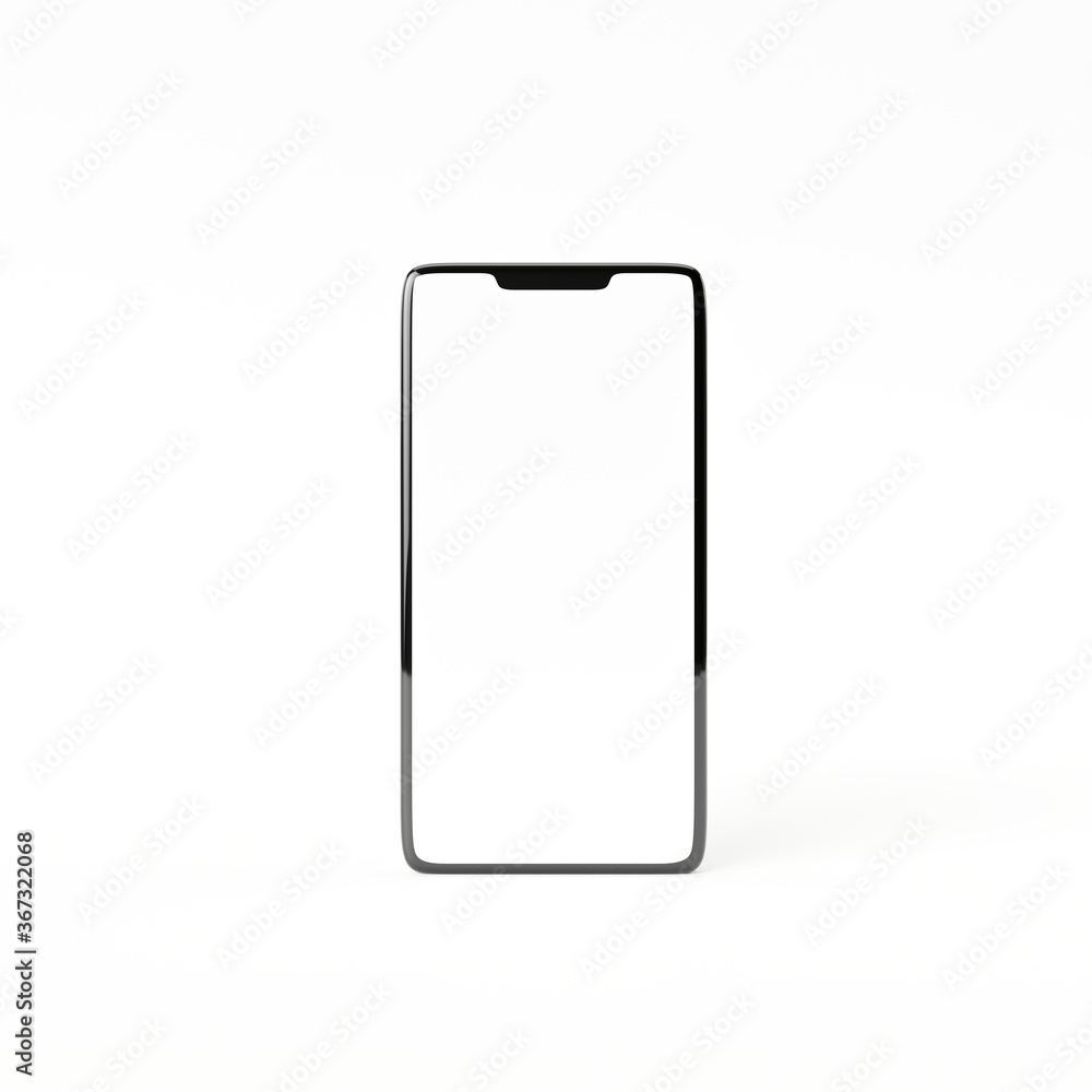 3D illustration of smart phone isolated on white background with blank screen. Technology advertising concept 3D illustration of smart phone isolated on white background with blank screen. Technology advertising concept