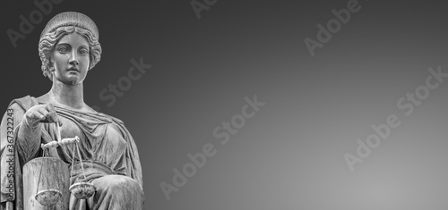 Photography Statue a beautiful judge woman with scales isolated at gradient grey background