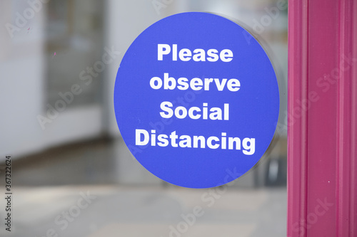 Social distancing sign for shop business customer queue