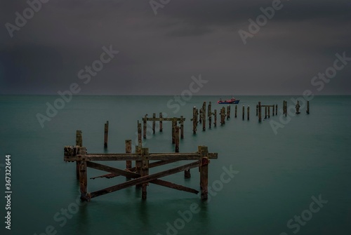 The remains of the old pier at Swanage in Dorset, UK