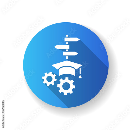 College major flat design long shadow glyph icon. Academic minors. Decision making. Graduate and undergraduate degree. Higher education qualifications. Silhouette RGB color illustration