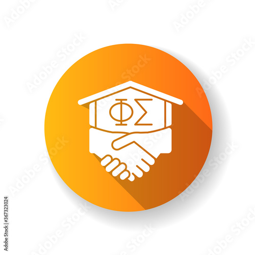 Fraternity flat design long shadow glyph icon. Fraternal organization in university. Men club, association. College fraternities. Student activities. Silhouette RGB color illustration
