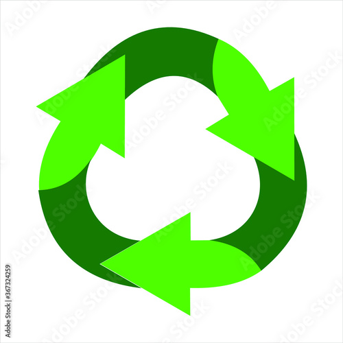 Green arrows recycle eco symbol vector illustration isolated on white background. Recycled sign. Cycle recycled icon. Recycled materials symbol. Recycled icon eps.