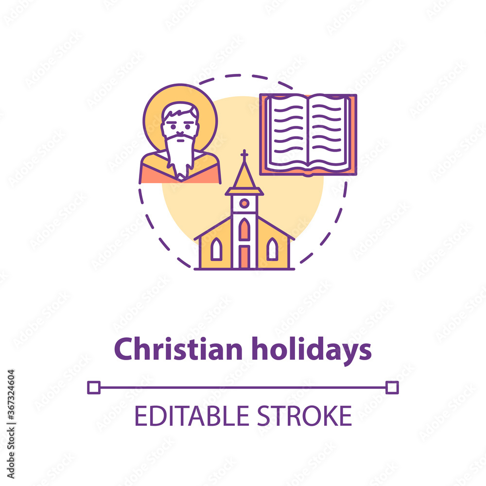 Christian holidays concept icon. Traditional religious events and festivals. Christianity idea thin line illustration. God, church and bible vector isolated outline RGB color drawing. Editable stroke