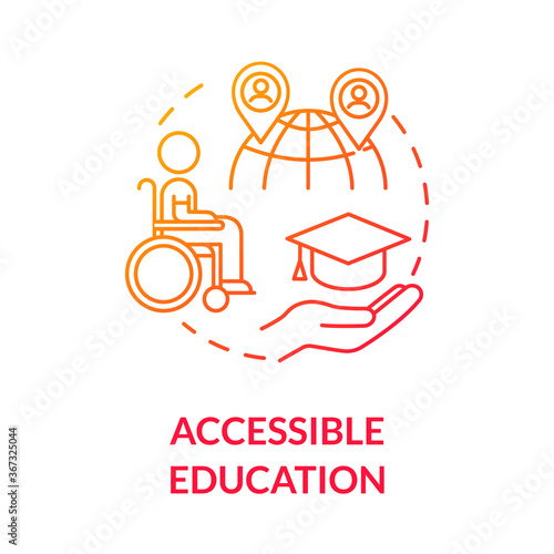 Accessible education concept icon. Remote education. Students with physical disabilities. Online learning idea thin line illustration. Vector isolated outline RGB color drawing