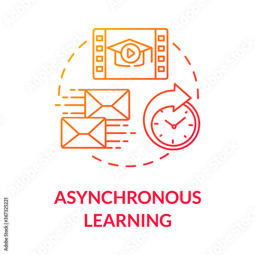 Asynchronous learning concept icon. E learning. Blended and hybrid education. Distance and correspondence education idea thin line illustration. Vector isolated outline RGB color drawing