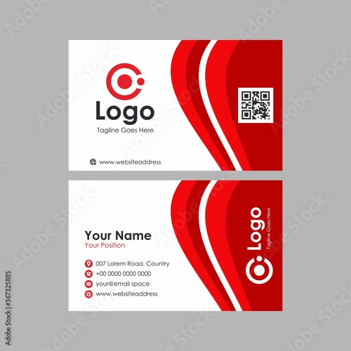 abstract flat red white wavy business card design, professional stylish name card template vector