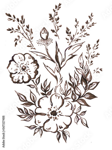 Fototapeta Naklejka Na Ścianę i Meble -  Graphic Watercolor  floral illustration of a wild rose.