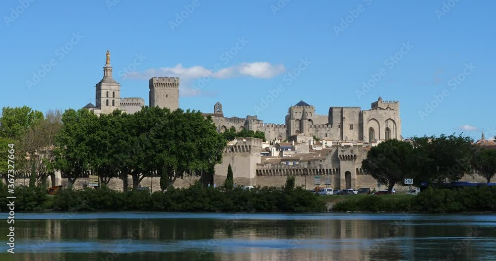 The Popes' Palace, Avignon, Vaucluse department, France. In the foreground is the river Rhone. The Popes' Palace, Avignon, Vaucluse department, France. In the foreground is the river Rhone.