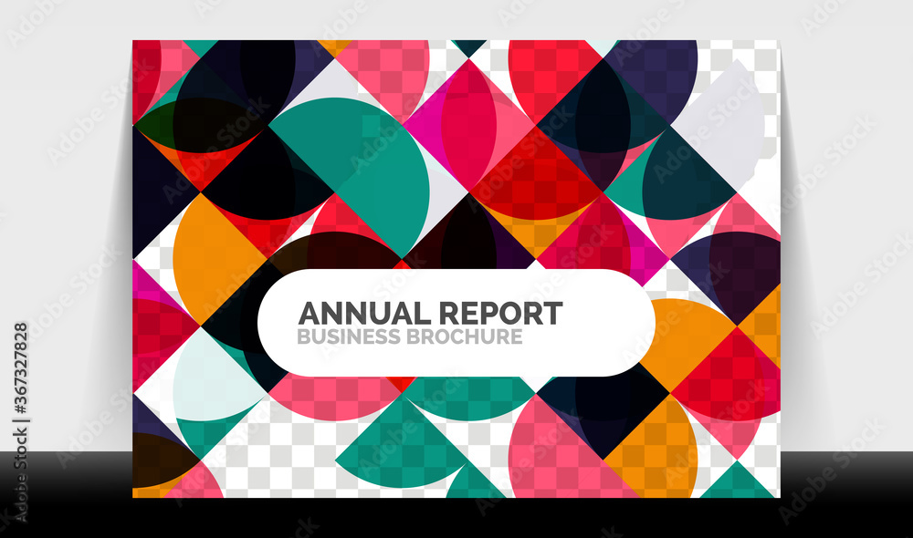 Horizontal A4 business flyer annual report template, circles and triangle style shapes modern geometric design for brochure layout, magazine or booklet Horizontal A4 business flyer annual report template, circles and triangle style shapes modern geometric design for brochure layout, magazine or booklet