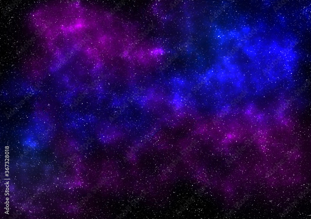 Night sky with stars and nebula. Blue and purple starry sky background.