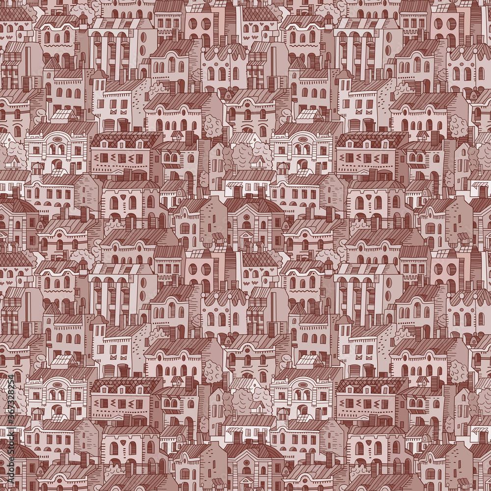 Obraz premium Vector hand drawn houses seamless pattern.