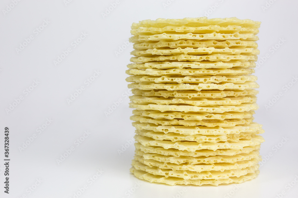 Fototapeta premium background of gluten-free wafer cracker with corn starch and potato flakes