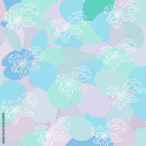 Beautiful image of a decorative hydrangea flower, which is repeating in pastel colors.