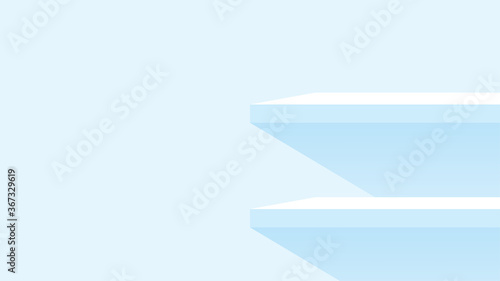 wood plank shelf on wall light blue pastel soft color, modern shelf for display show on space wall room, cute and chic counter desk panel for decoration, empty table top panel, background copy space