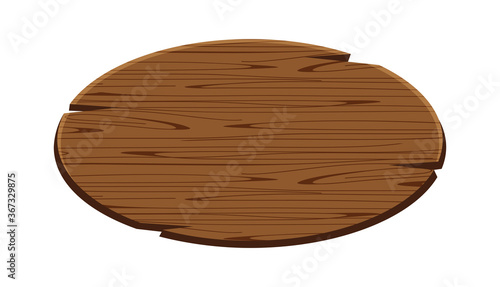 ellipse plank for signage isolated on white, wood sign oval shape, empty wooden signpost for copy space, round wooden for message text, wood plank dark brown, wood frame cartoon style