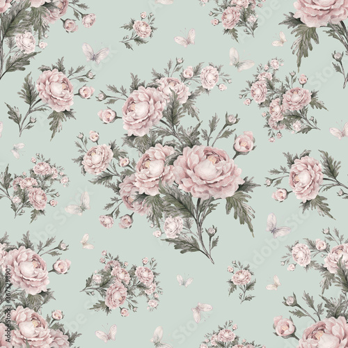 Seamless pattern bouquets of roses and butterflies
Beautiful print for your decor and textile design