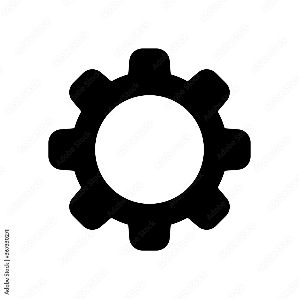 circle cog black for mechanization icon isolated on white, gear symbol for button black icon for progress web, simple circle cog shape for engineering mechanism, machinery industrial technology sign