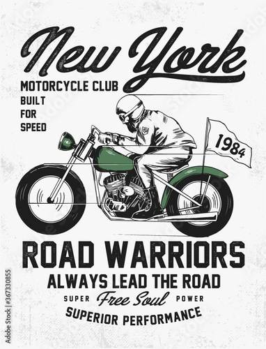 Hand drawn vintage motorcycle with Ney york motorcycle clup typography. For t-shirt and other uses.