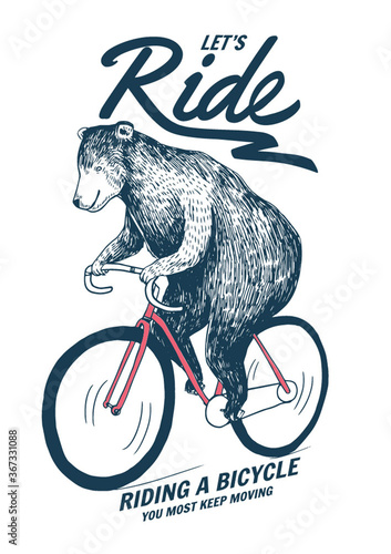 Bear on bicycle illustration for t-shirt print and other uses.