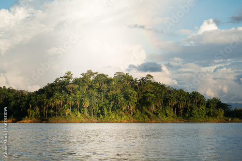 Tranquil and beautiful tropical landscape at the Kenyir Lake, Terengganu, Malaysia.