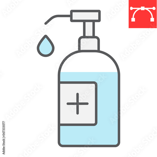 Hand sanitizer color line icon, hygiene and disinfection, disinfect hand sign vector graphics, editable stroke filled outline icon, eps 10.