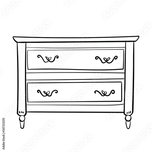 Vintage chest of drawers/ Vintage furniture/ Interior design elements/ Hand drawn sketch illustration isolated on white background