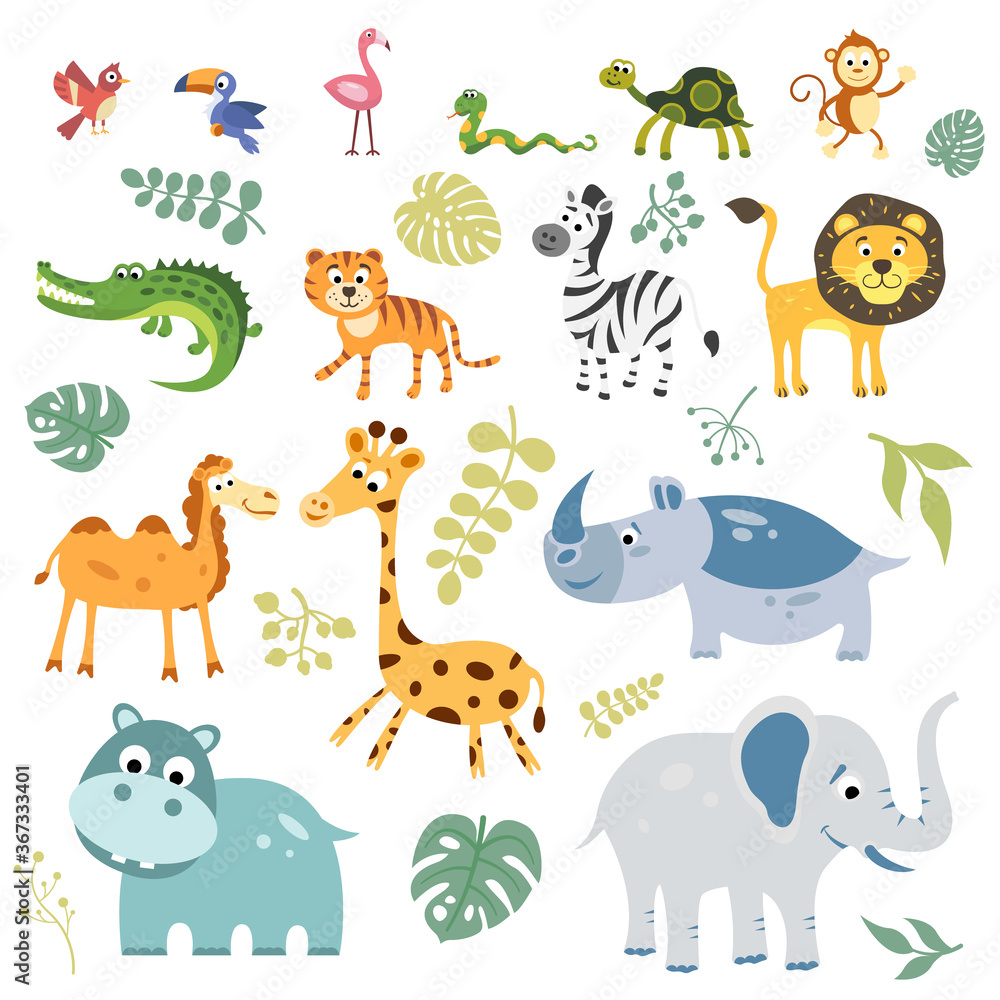 Naklejka premium Isolated vector set of african animals. Illustration for textile and texture design