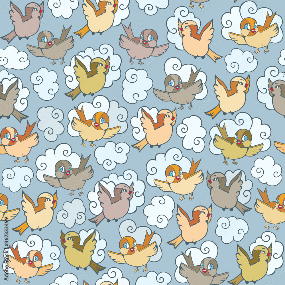 Cartoon birds vector seamless pattern
