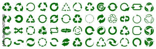Set of green arrow recycle, means using recycled resources, recycling, arrows, recycle icon – vector photo