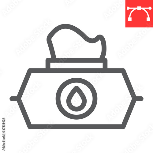 Wet wipes line icon, hygiene and disinfection, wet tissue pack sign vector graphics, editable stroke linear icon, eps 10.
