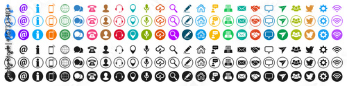 Set colored and black contact icons, communication signs - stock vector