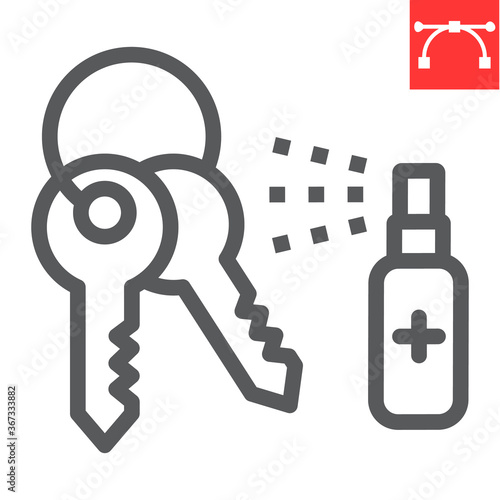 Disinfection keys line icon, hygiene and disinfection, cleaning keys sign vector graphics, editable stroke linear icon, eps 10.